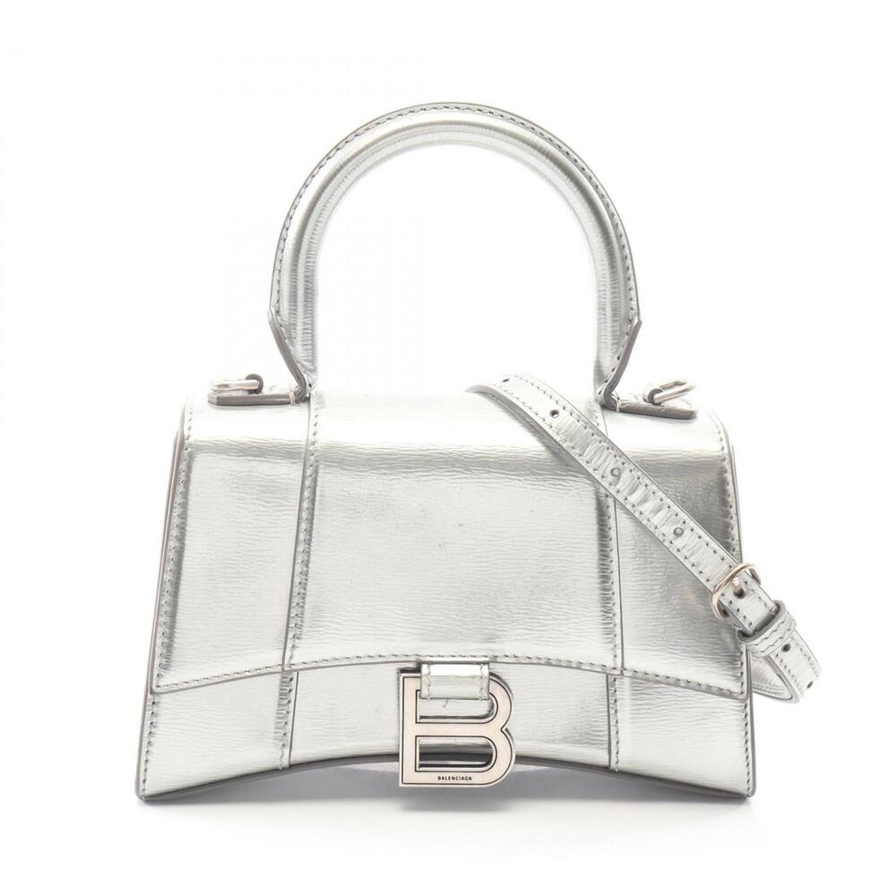 Balenciaga HOURGLASS XS 2-Way Handbag, Leather, Women's, Silver Tone, 592833